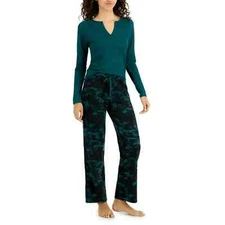 Jenni Women's Split-Neck Pajama Top, Green, sz. M