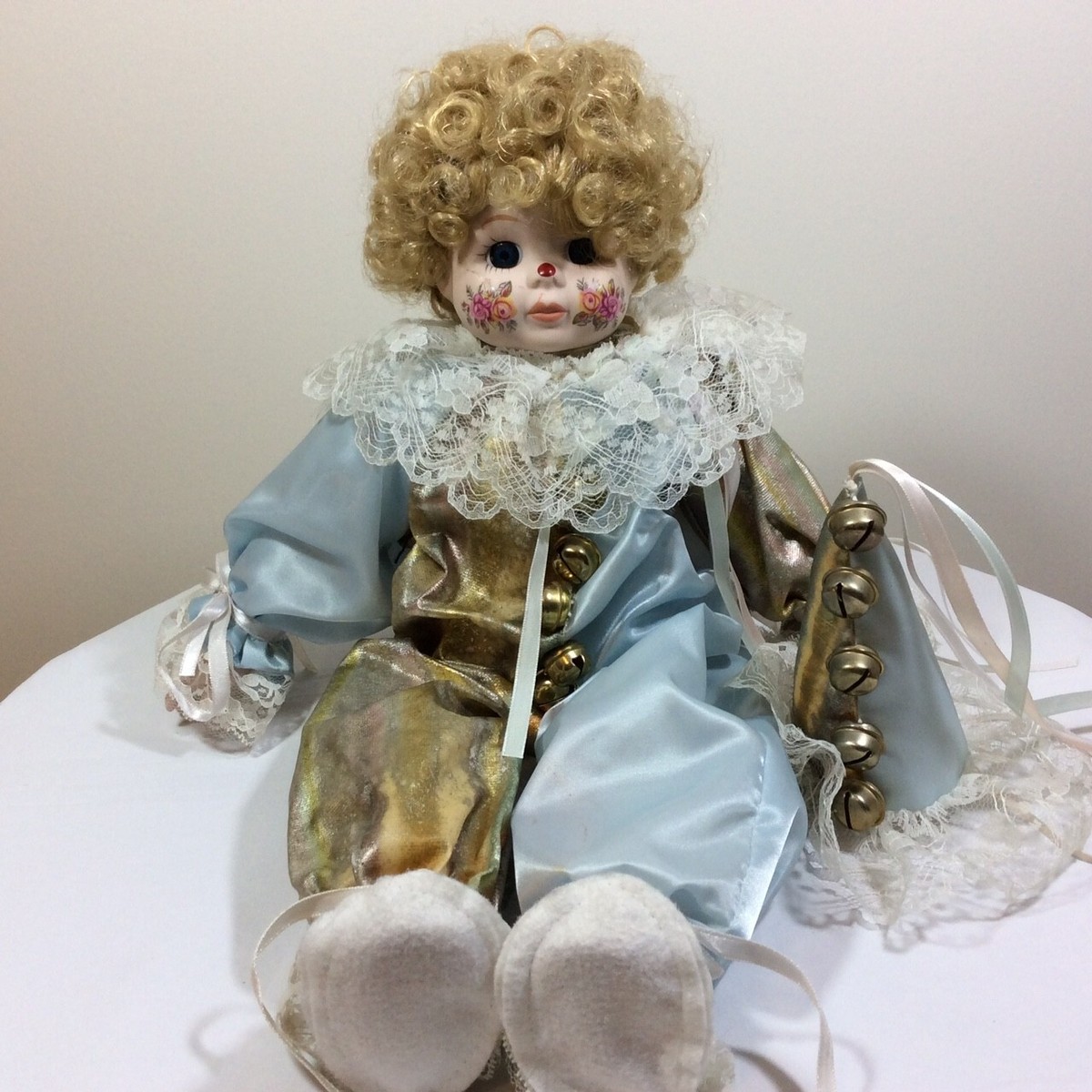 Set of 2 Porcelain Musical Wind-Up Clown Dolls Vintage RARE Send