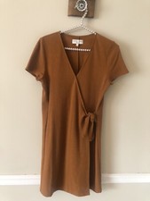 Madewell Texture & Thread Size Small Short Sleeve Dress Side Tie Faux Wrap Rust