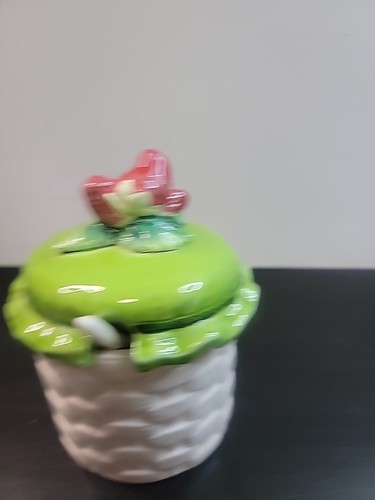 Lefton Jelly Jam Jar Condiment Strawberries Lid Basketweave Jar Japan Spoon - Picture 2 of 6