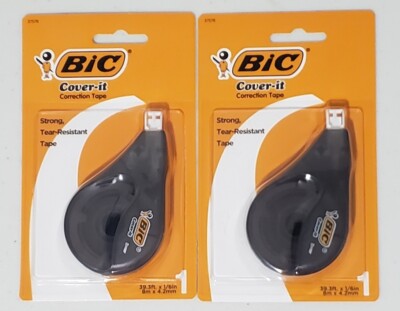 SET OF 2 Bic Cover it White Out Correction Tape 39.3ft x 1/6in Multi Purpose