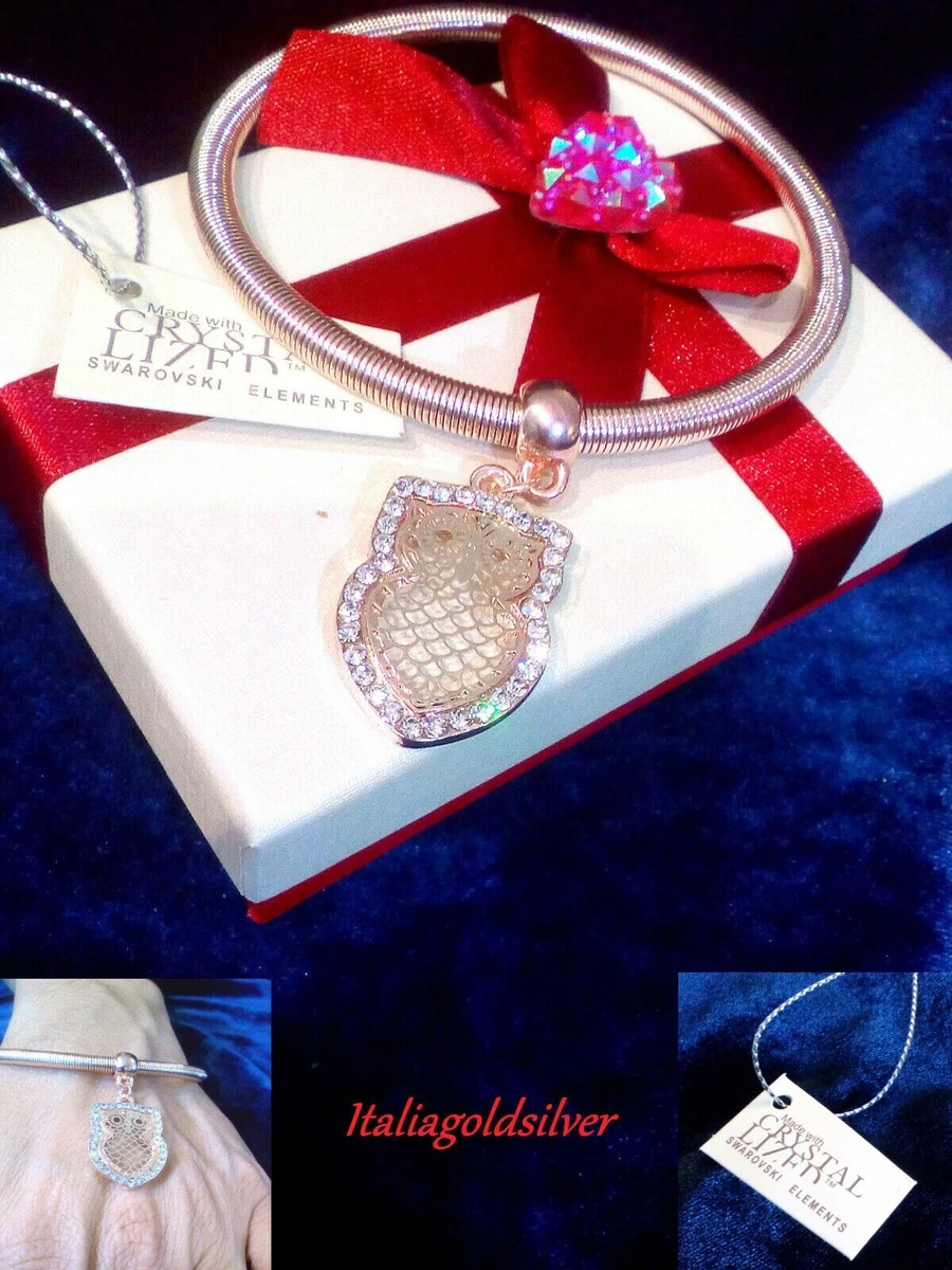 Bracciale in argento placcato oro rosa con cristalli rosa pallido
