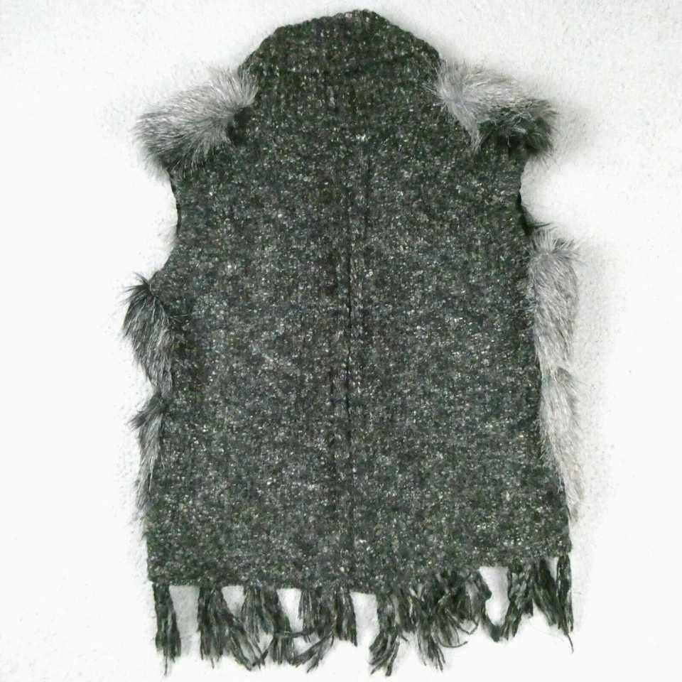 Chaleco CRIPPLE CREEK de piel sintética para mujer gris mediano tejido borlas flecos ropa de rancho mohair Foto 2 de 4