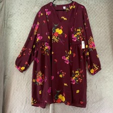 Old Navy Womans XL Tunic Top Mini Dress Maroon Red Floral V Neck Pleated New