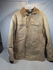 Vtg Carhartt Quilted Tan Work Jacket Made In USA Quilt Lined