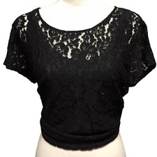 BLACK lace cap sleeved top size Large