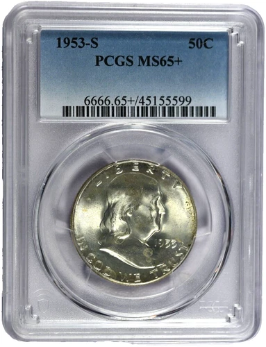 1953-S PCGS MS65+ Franklin Silver Half Dollar-Toned