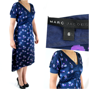navy silk midi dress