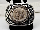SOUTHWESTERN UNPOLISHED MOUNTED 1922 SILVER PEACE DOLLAR BELT BUCKLE