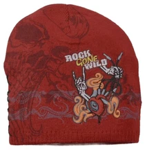 "Rock Gone Wild" Music and Skull-Themed Knit Cuffless Beanie
