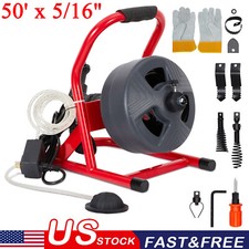 50' x 5/16" Drain Cleaner Electric Sewer Snake Cleaning Machine W/ 6 Cutters