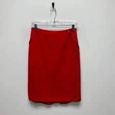 Escada Red Pull On Virgin Wool Knee Length Lined Straight Pencil Skirt 34 XS