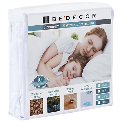 Six Sided Zippered Mattress Encasement Bed Bug Water Proof 15'' Matress Depth New