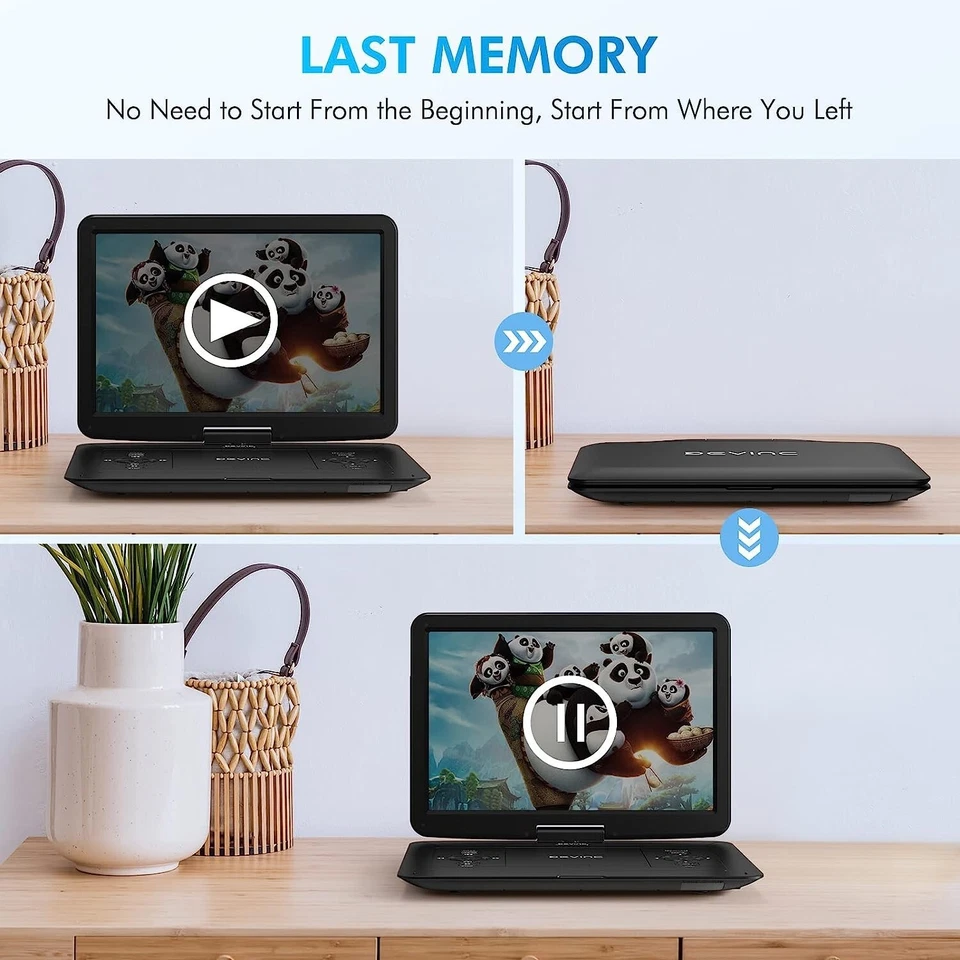 17.9" Portable DVD Player with 15.6" Swivel Screen 6 Hours Rechargeable Battery - Image 4 of 4