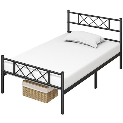 Costoffs Metal Bed Single Bed with Slatted Frame Modern Bed Frame with Headboard