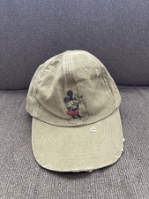 Disney Mickey Mouse Hat Cap Strap Back Khaki Distressed Cartoon Embroidered Mens