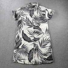 Tahari Dress Womens XS Button Down Pockets Linen Floral Hawaiian Coastal Resort