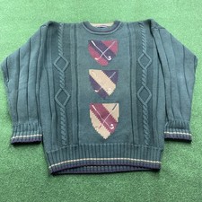 Vintage Golf Sweater Mens L Green 90S Y2K Emb...