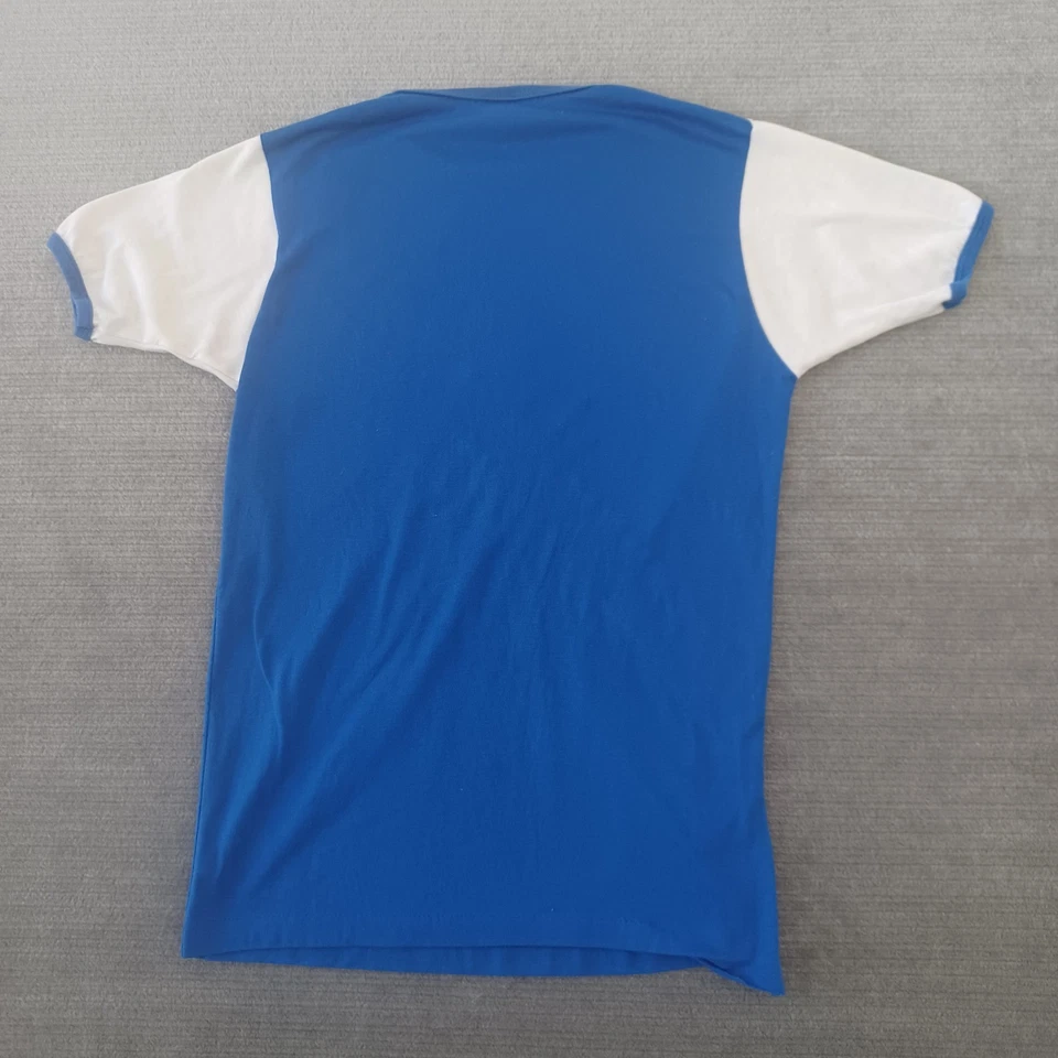 Camiseta De Colección Años 70 Para Hombre S Azul Perma Prest Sears Varsity Race Timbre a Rayas Foto 2 de 4