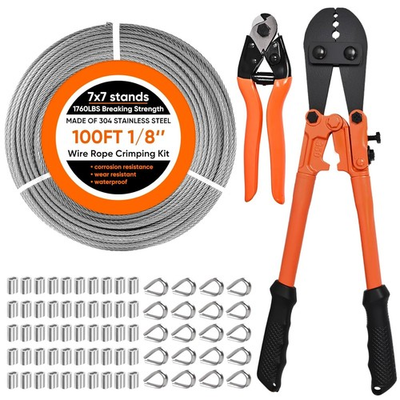 #ad #ad 100FT 1 8quot; Stainless Steel Cable with Wire Rope Crimping Tool and Cable Cutter $74.90