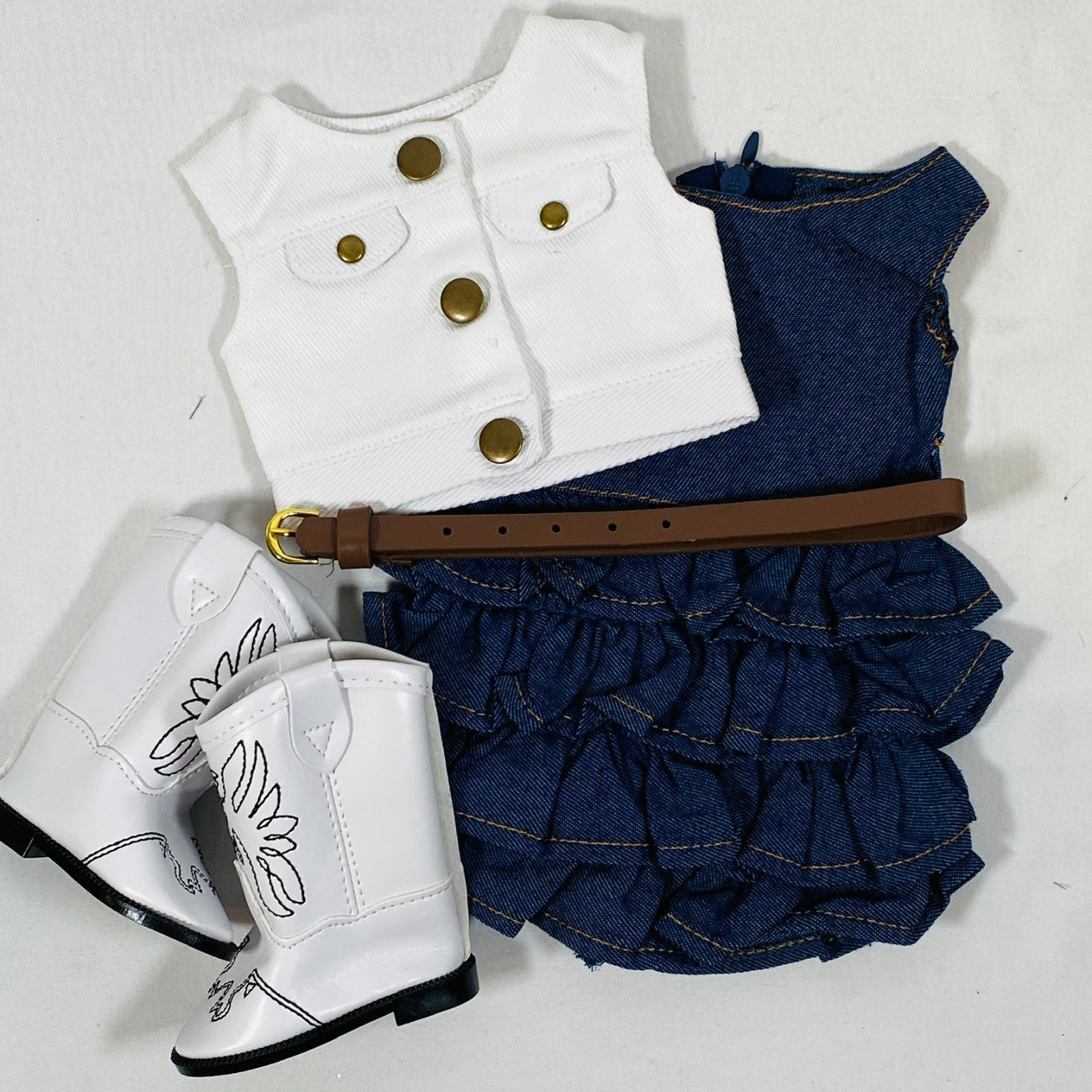 Denim Dress, Vest, Belt, & Cowgirl Boots Outfit - Set for 18