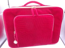 Estee Lauder Holiday Train Case/Makeup Bag Faux Red Velvet Gold Zipper