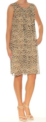 CALVIN KLEIN Womens Beige Animal Print Sleeveless Above The Knee Shift  Dress 2