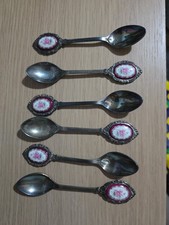 Vintage Set of 6 Silver Plated Tea Spoons with Porcelain Rose Cameo Inlays