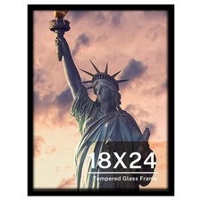 ONE WALL Tempered Glass 18x24 Poster Frame, Black Wood Photo Picture Frame fo...