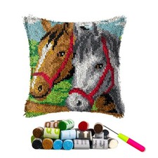 DL-YTG Latch Hook Kits Pillow Horse Crochet Yarn Cushion Colour Pre-Printed C...