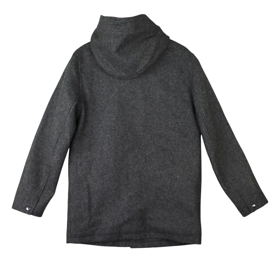 J Crew Mens 100% Wool 3M Thinsulate Hooded Coat Zip Snap Mens Medium Gray Preppy - Image 3 of 4