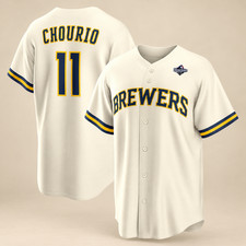 Jackson Chourio 11 Milwaukee Brewers Baseball Cream World Series Style Jersey