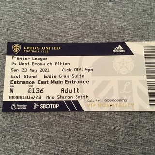 LEEDS UNITED V WEST BROMWICH ALBION PREMIER LEAGUE MATCH TICKET 23/05/2021
