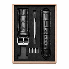 Genuine Leather Crocodile Grain Watch Band Pin Buckle 18 20 22 24mm Unisex Boxed
