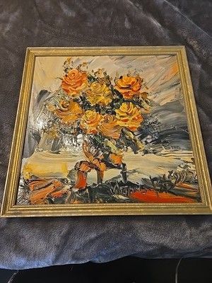 Flowers By Morris Katz Original Painting 14 X 14 Framed 1997