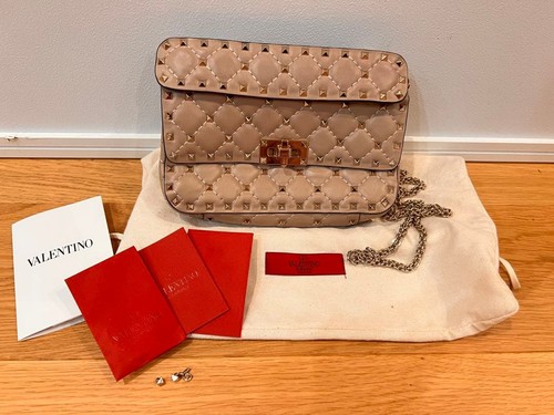 VALENTINO GARAVANI Women Rockstud Shoulder Bag Pink Leather Gold Chain