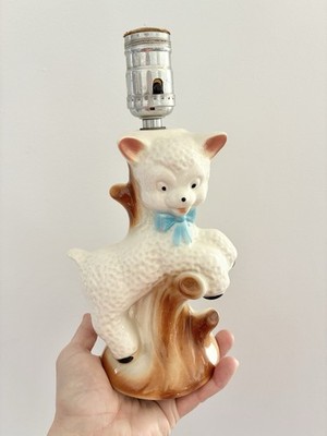 Vintage Baby Lamb Nursery Ceramic Table Lamp 10  Tall + Shade Off-White