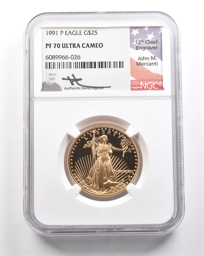 1991-P $25 American Gold Eagle Mercanti 1/2 Oz Gold PF70 UCAM NGC *5437