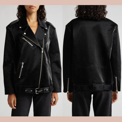 NWT $595 Cinq à Sept [ Medium ] Brice Faux Moto Leather Jacket Black #Q1259