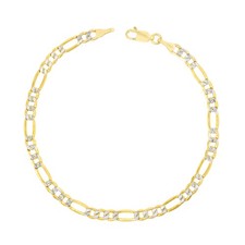 14K Jaune or Massif 5mm Femmes Diamant Coupe Blanc Pierre Chaîne Figaro Bracelet