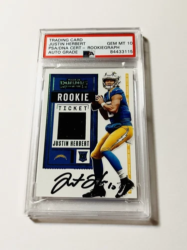 2020 Panini Justin Herbert Rookie Autograph + jersey swatch PSA 10 Auto 