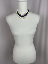 Vintage Blue  Cream 3-Strand Bead Necklace   Graduated Plastic Beads