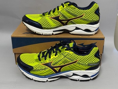 NWT Mizuno Men's Wave Rider 15 Running Shoes Lime Punch Indigo Blue 8.5 D
