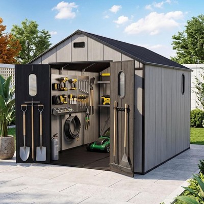 8x10Ft Resin Outdoor Storage Shed with Floor, Plastic Garden Storage Shed