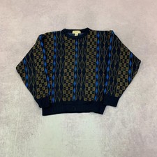 Vintage abstract knitted jumper Patterned Grandad knit sweater Men's M