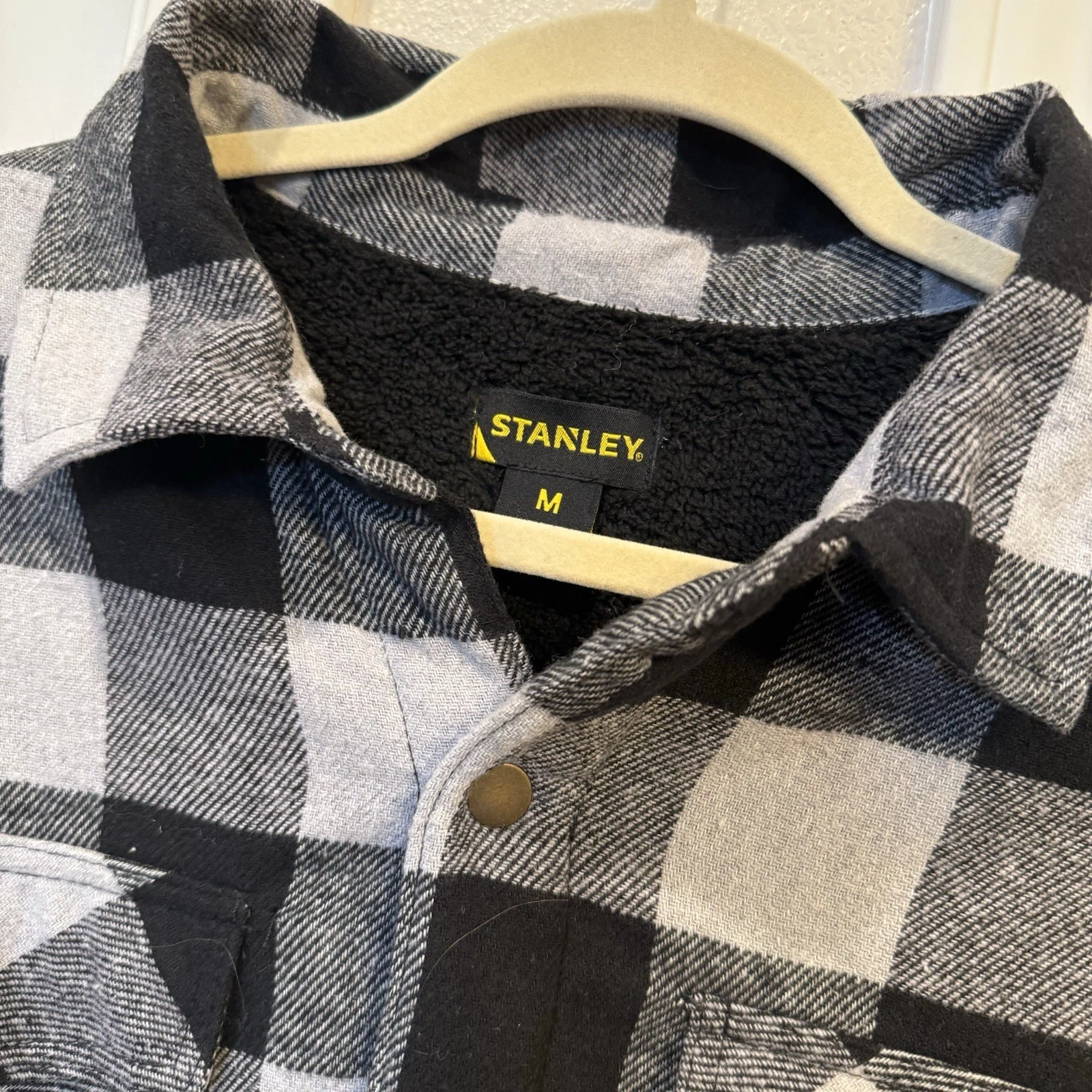Stanley Men's Black/White Buffalo Flannel Sherpa Lined Shirt/Jacket Shacket Sz M
