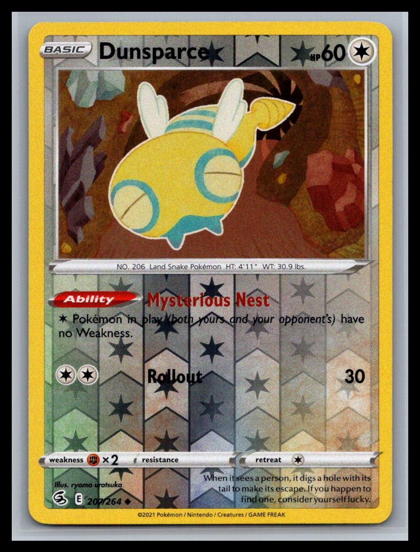 Dunsparce 207/264 Uncommon Fusion Strike Pokemon Reverse Holo Near Mint