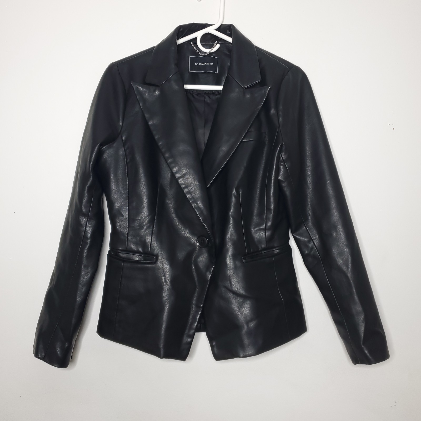 BCBG Maxazria Womens Faux Leather Jacket Size Small Black Moto Biker Lined