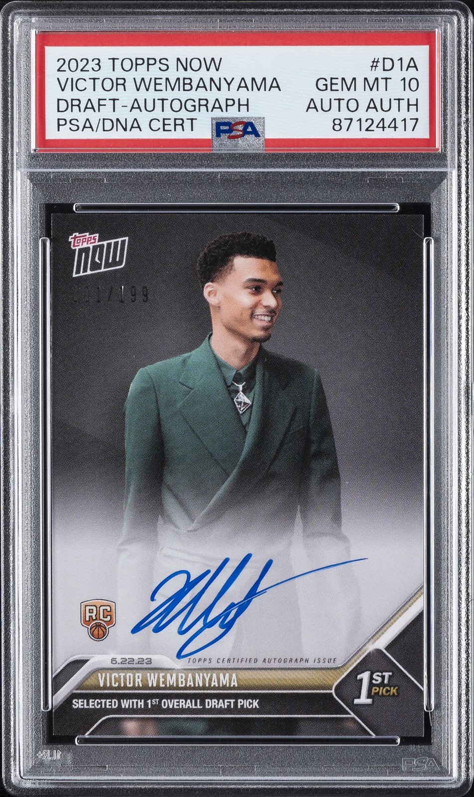 2023 TOPPS NOW DRAFT AUTO #D1A VICTOR WEMBANYAMA RC /199 PSA 10 AUTO AUTHENTIC view 1