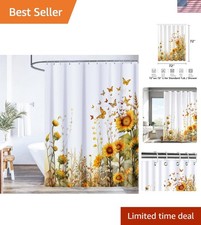 Rustic Floral Shower Curtain Set - Vivid Sunflower Butterfly Design, 72''x72''